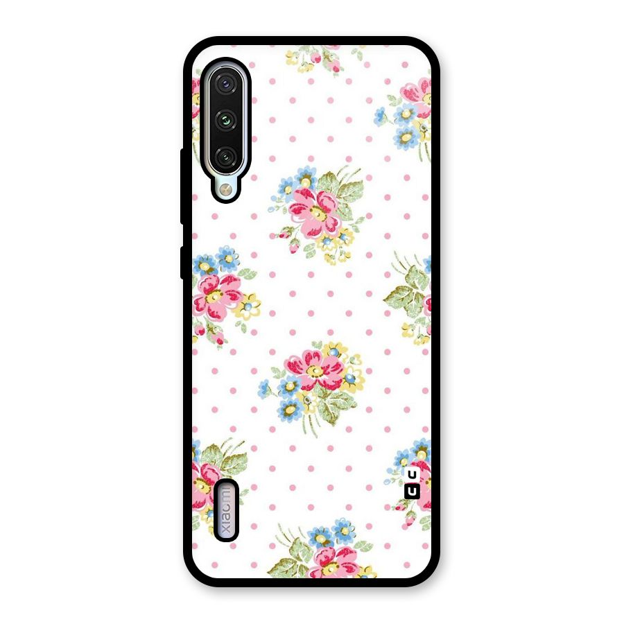 Painted Polka Floral Glass Back Case for Mi A3