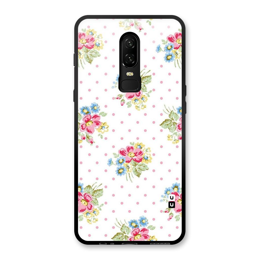 Painted Polka Floral Glass Back Case for OnePlus 6