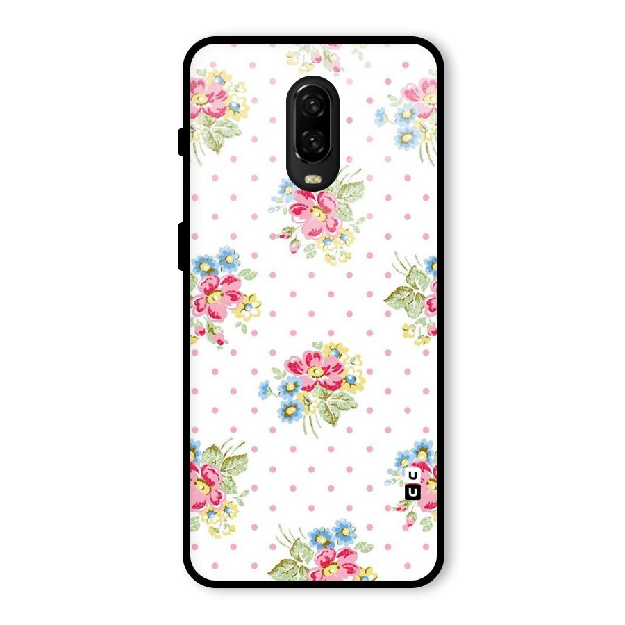 Painted Polka Floral Glass Back Case for OnePlus 6T