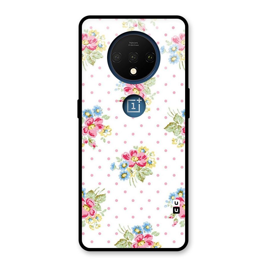 Painted Polka Floral Glass Back Case for OnePlus 7T