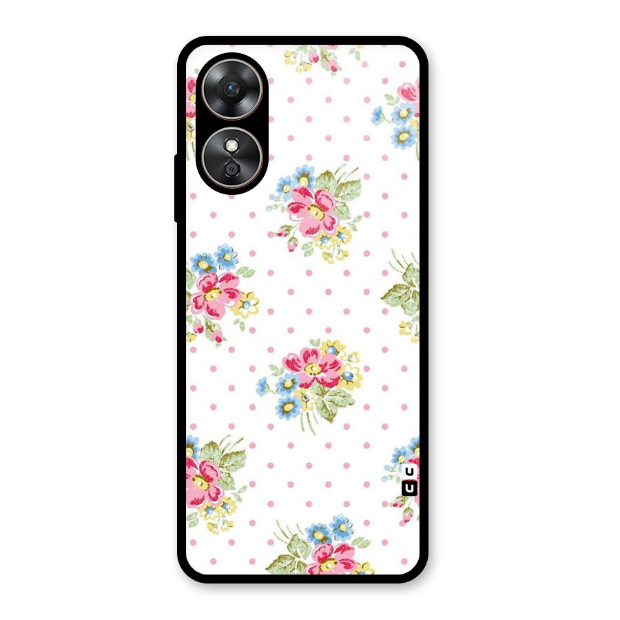 Painted Polka Floral Glass Back Case for Oppo A17