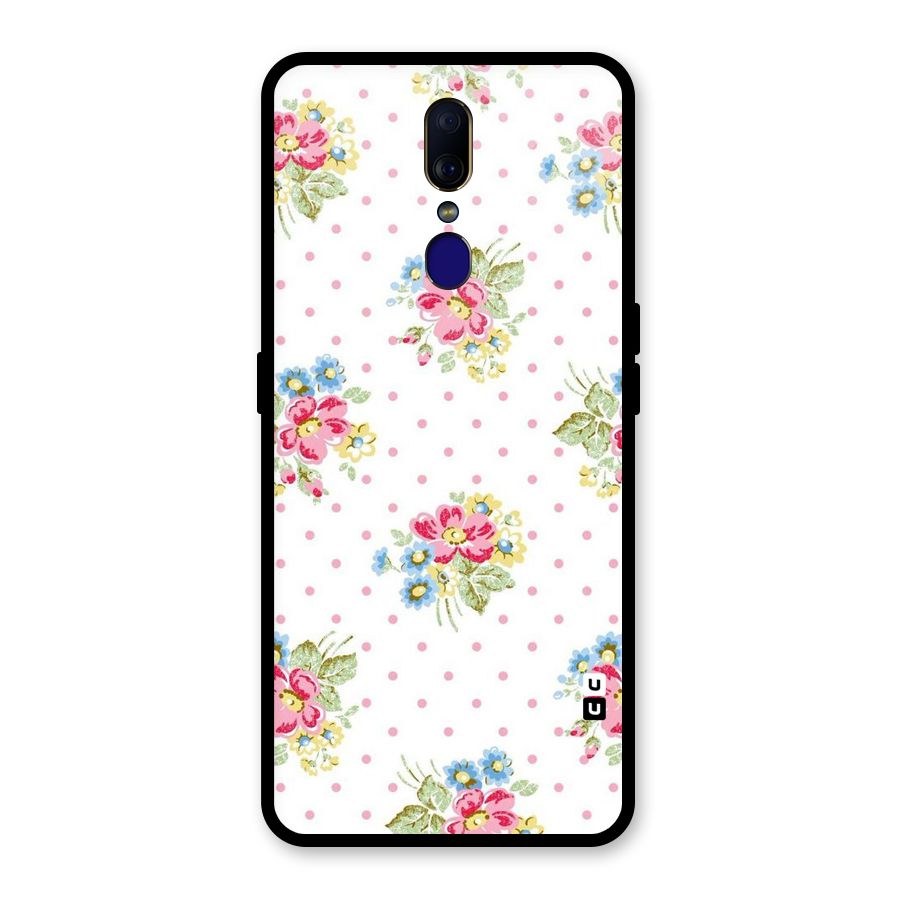 Painted Polka Floral Glass Back Case for Oppo F11