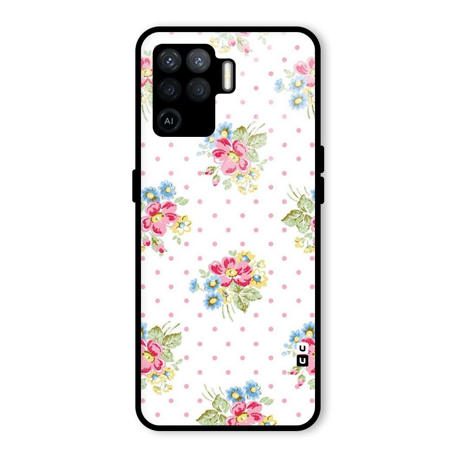 Painted Polka Floral Glass Back Case for Oppo F19 Pro