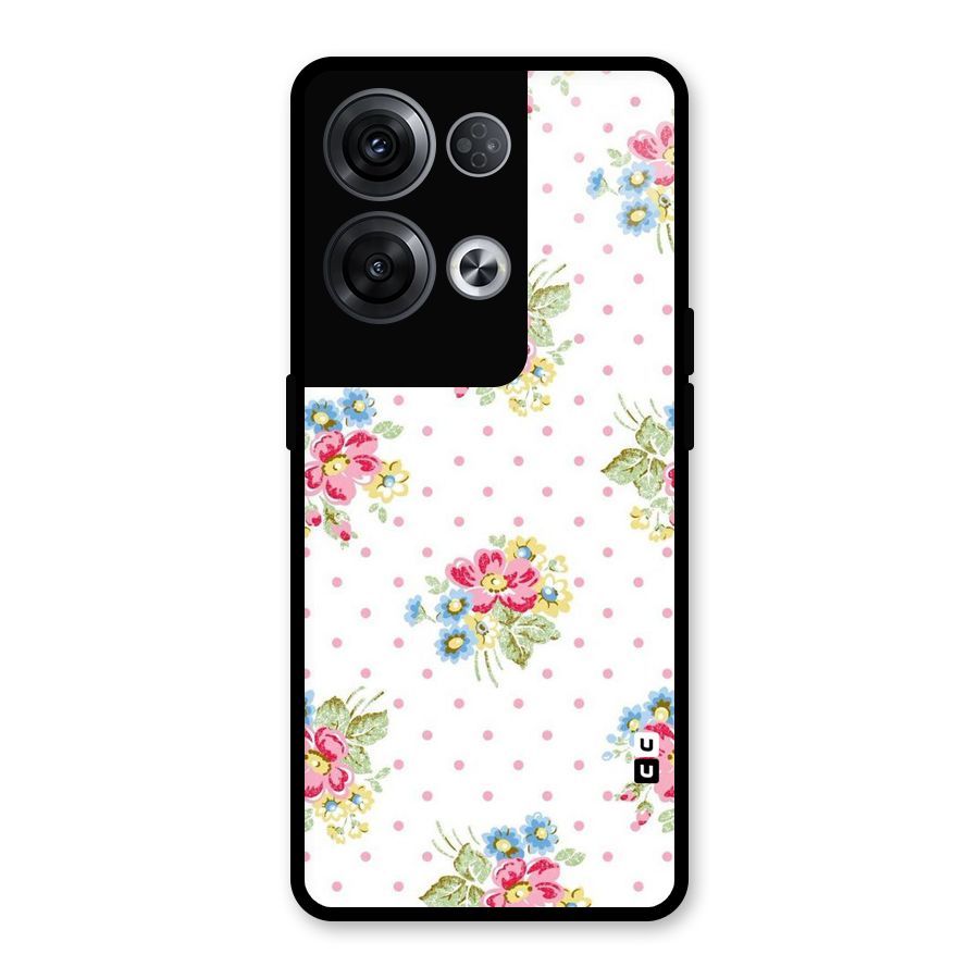 Painted Polka Floral Glass Back Case for Oppo Reno8 Pro 5G