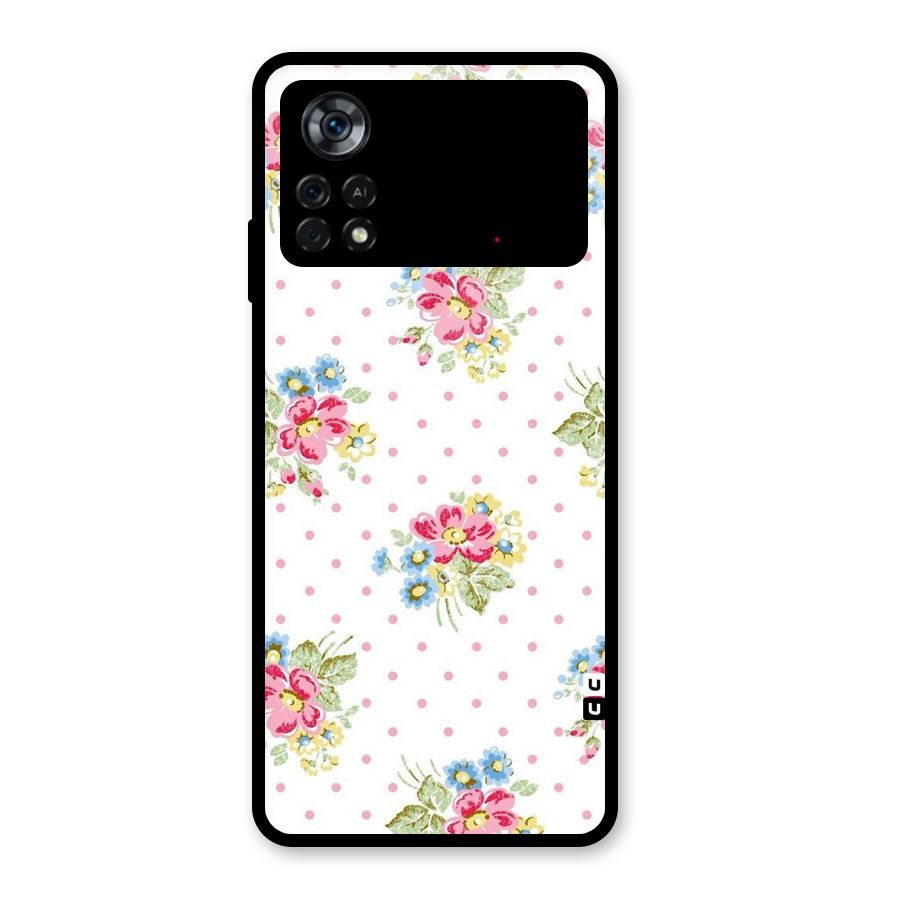 Painted Polka Floral Glass Back Case for Poco X4 Pro 5G