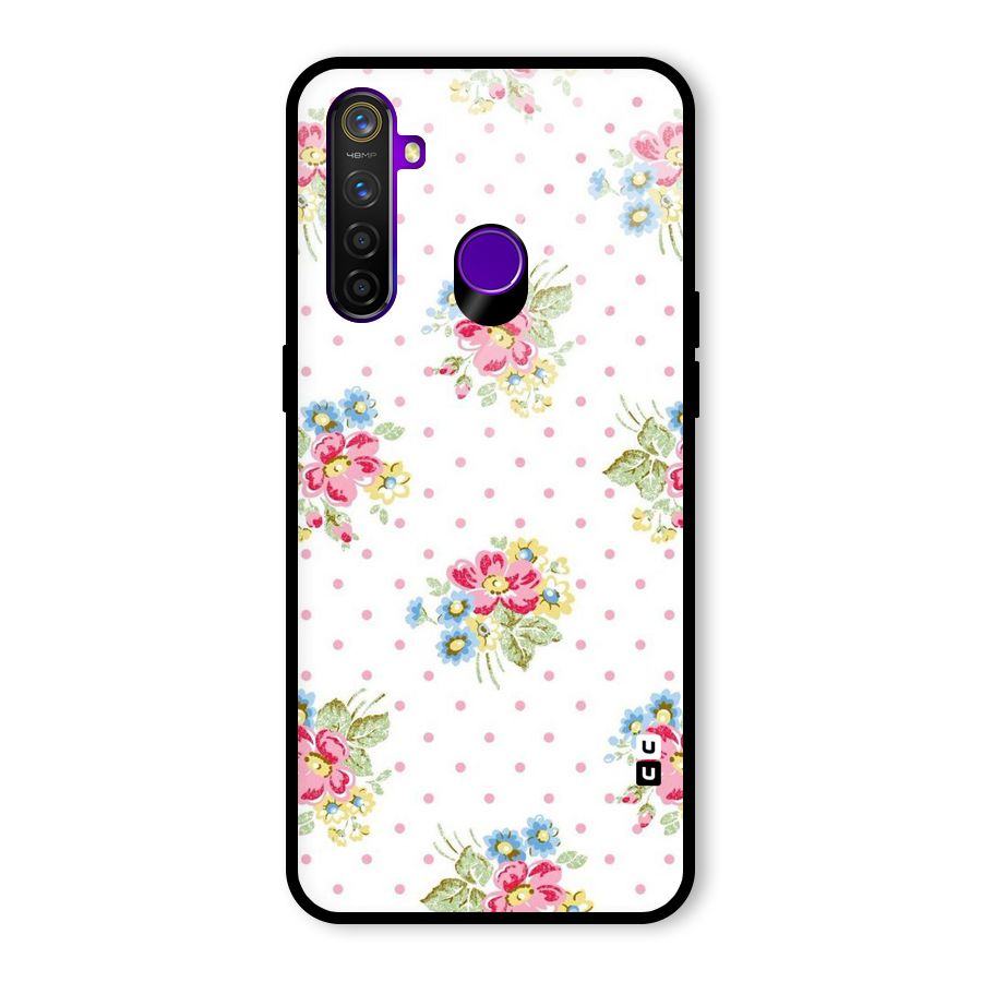 Painted Polka Floral Glass Back Case for Realme 5 Pro