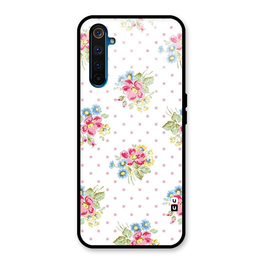 Painted Polka Floral Glass Back Case for Realme 6 Pro