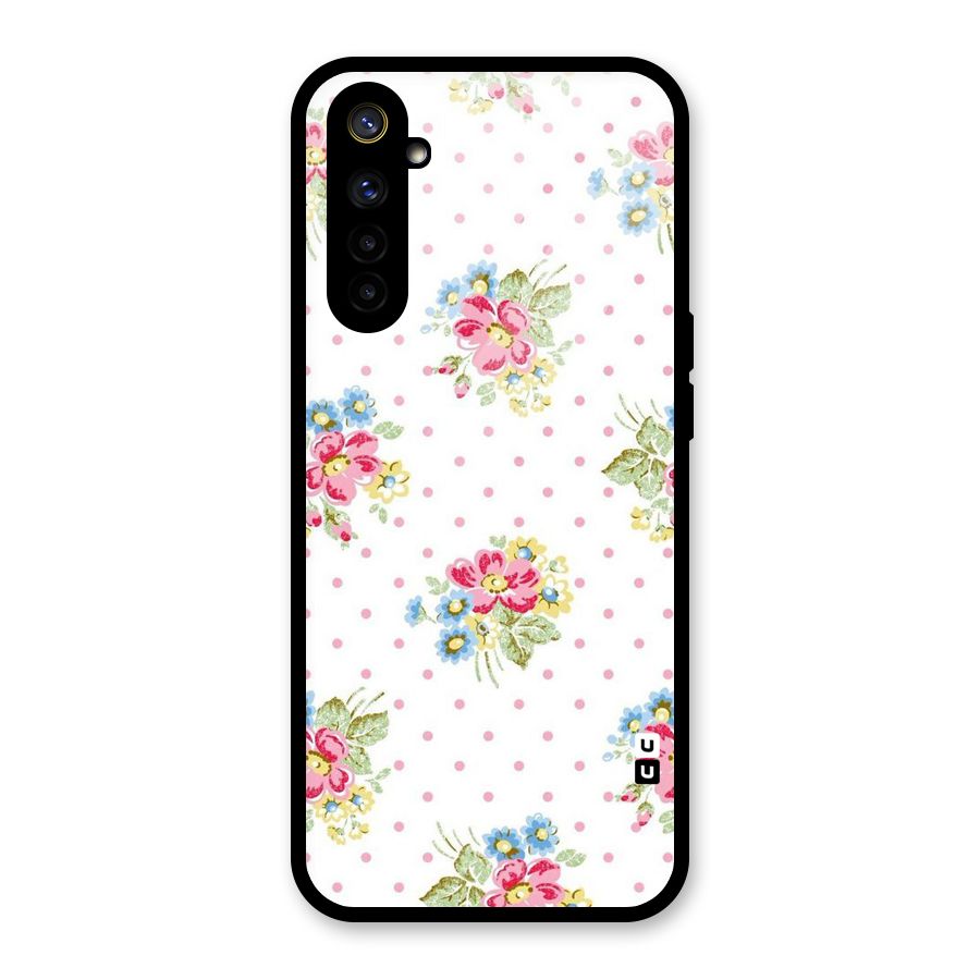 Painted Polka Floral Glass Back Case for Realme 6i