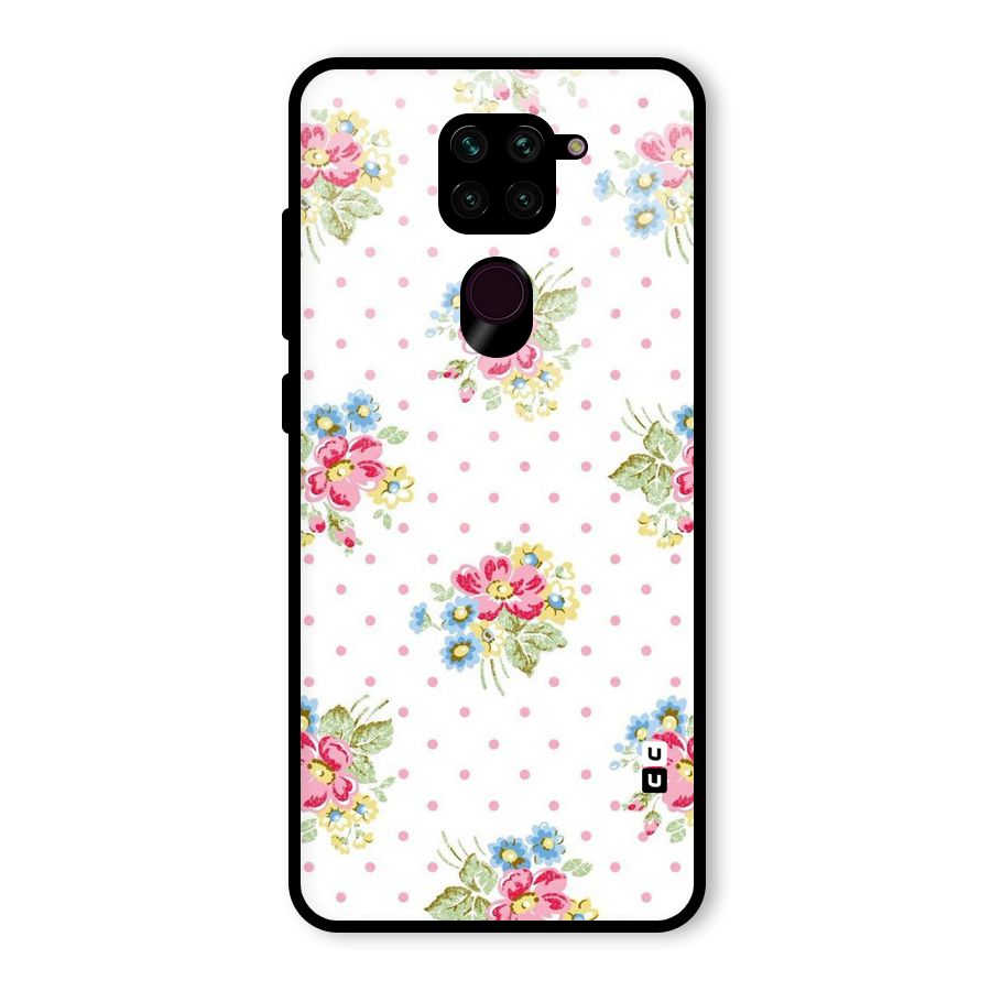 Painted Polka Floral Glass Back Case for Redmi Note 9