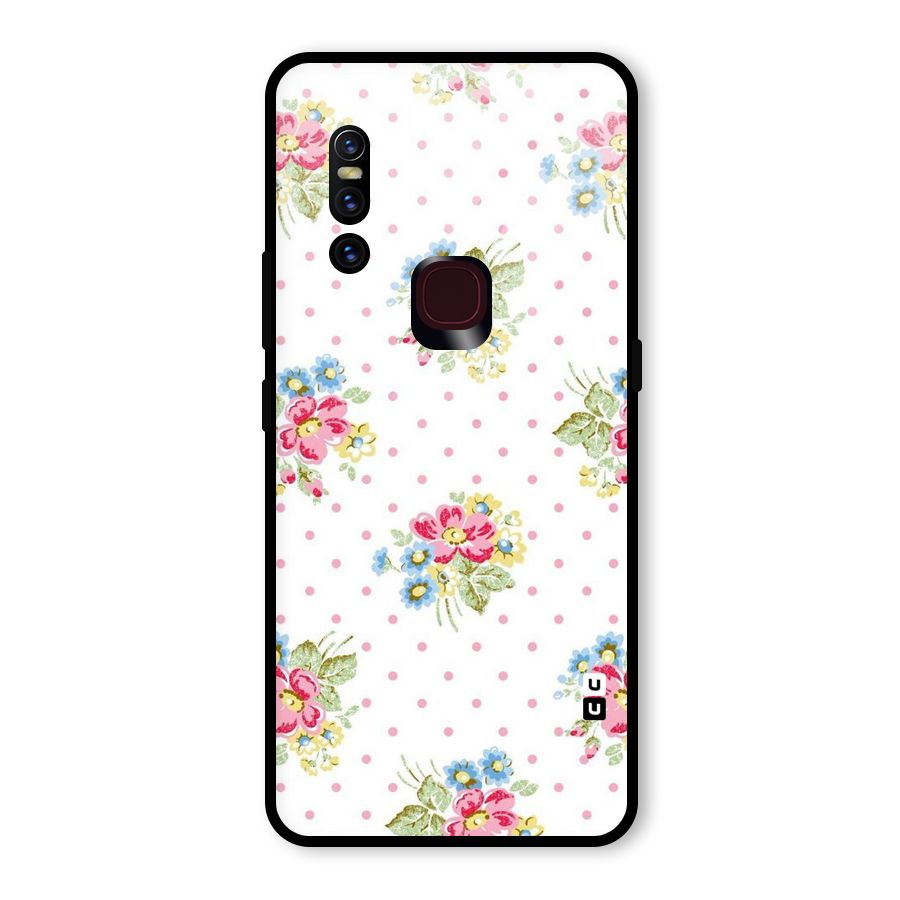 Painted Polka Floral Glass Back Case for Vivo V15