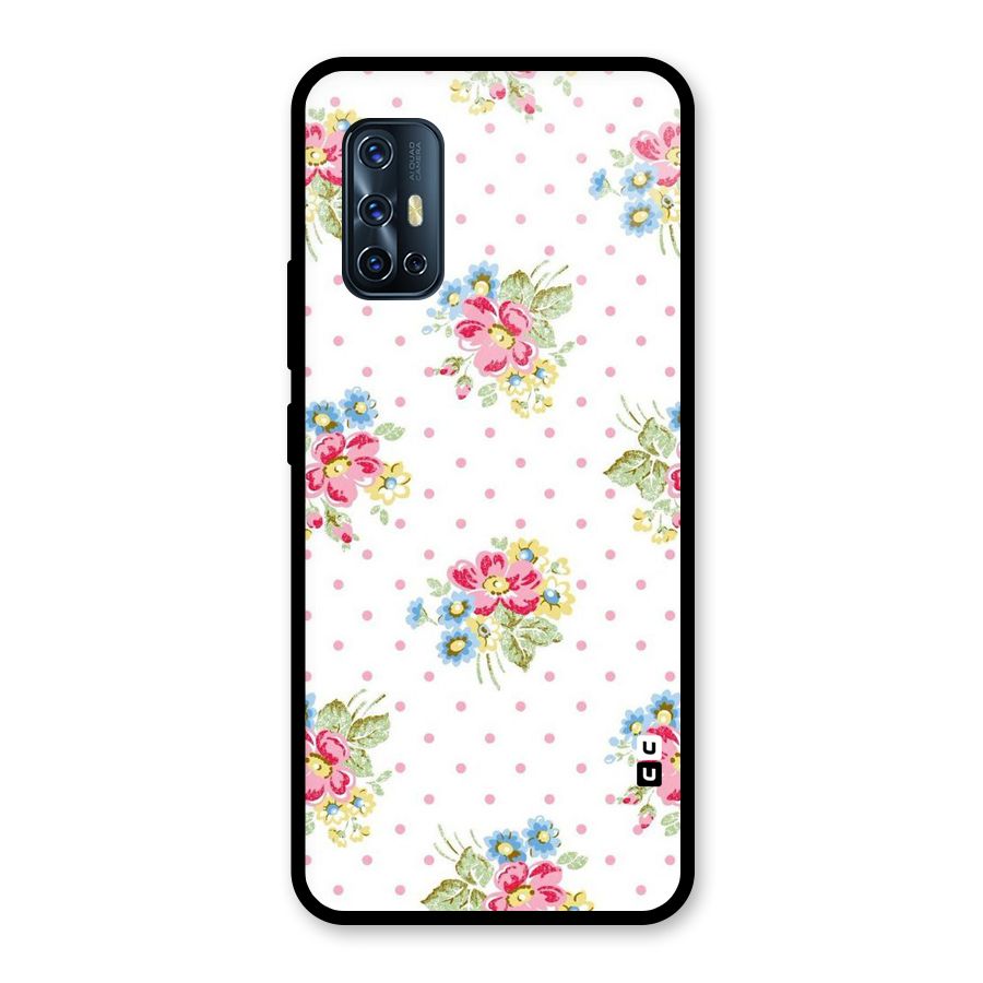 Painted Polka Floral Glass Back Case for Vivo V17