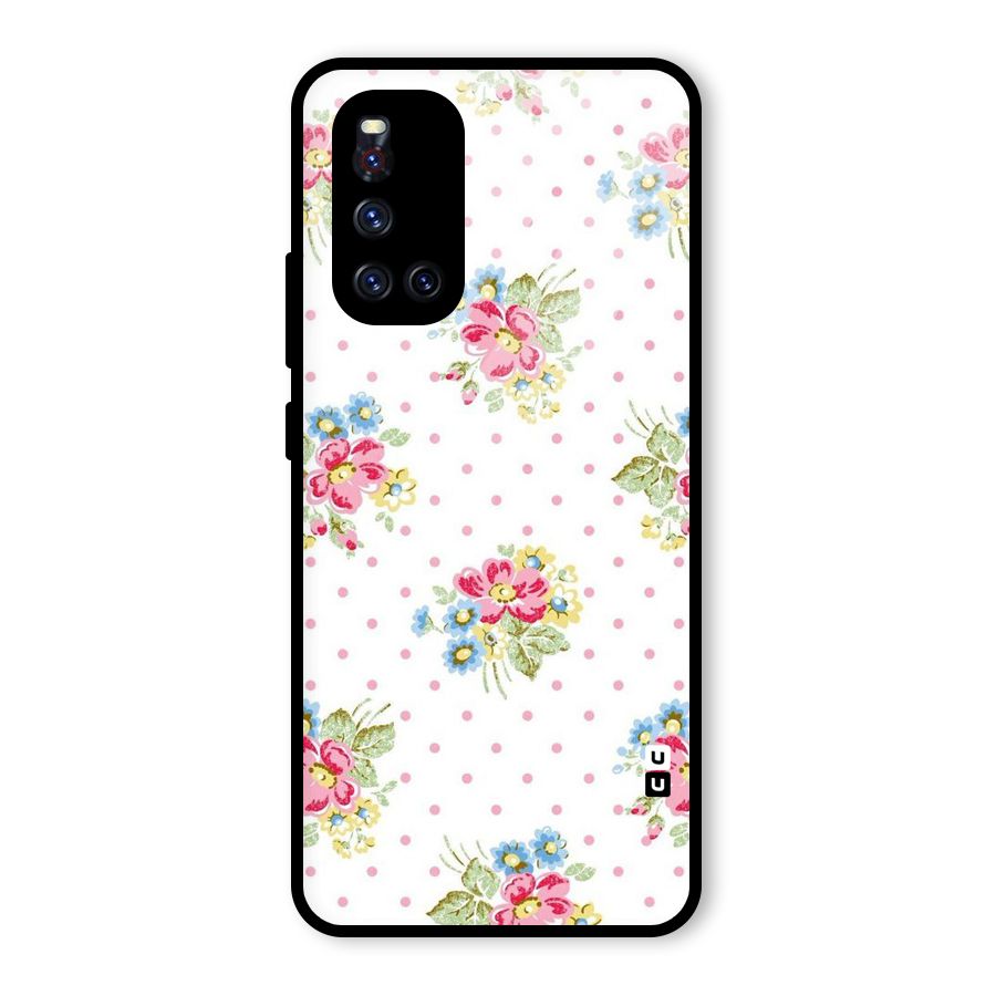 Painted Polka Floral Glass Back Case for Vivo V19