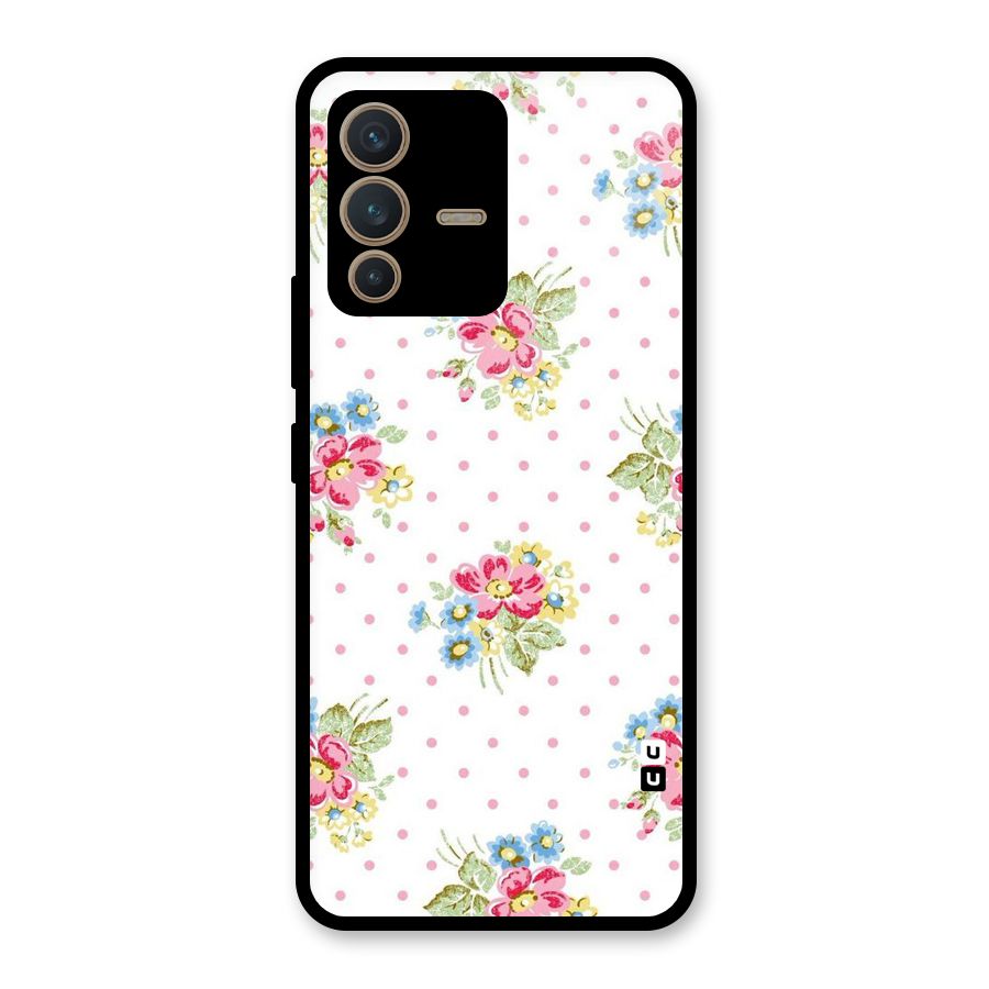 Painted Polka Floral Glass Back Case for Vivo V23 5G