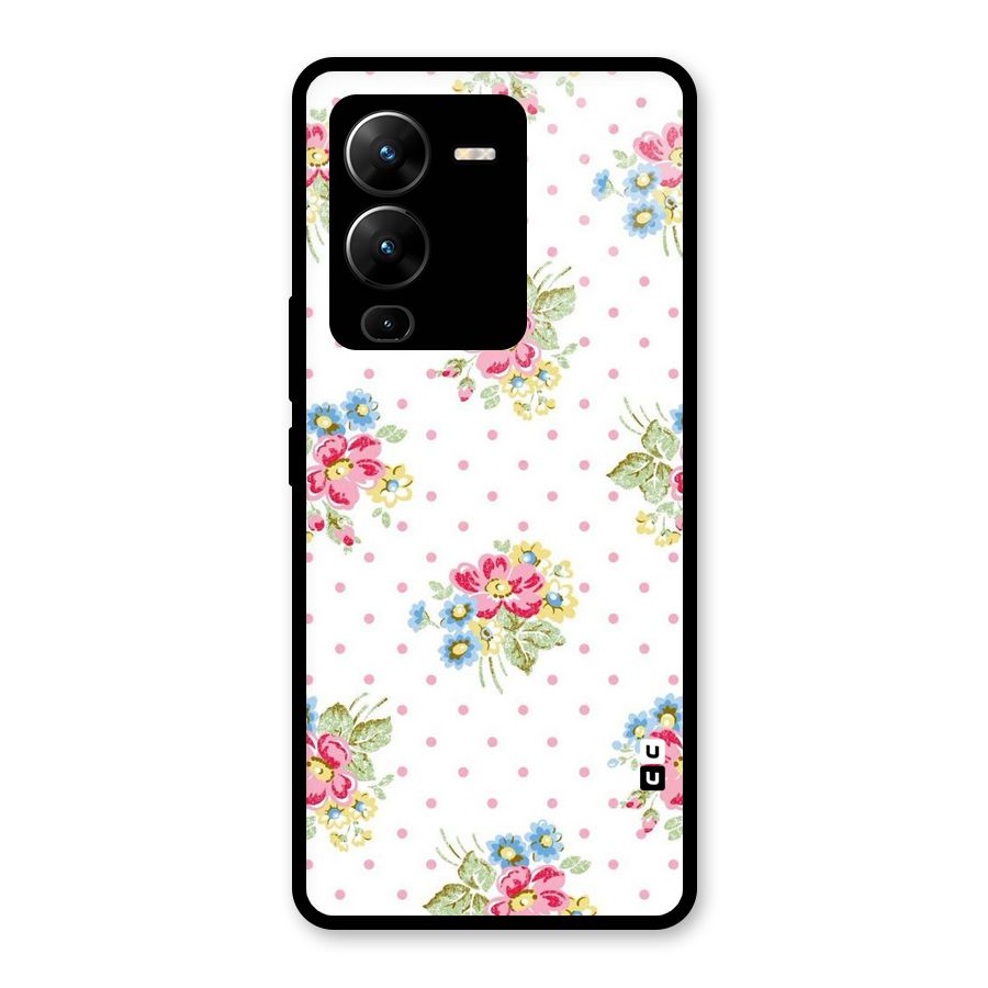 Painted Polka Floral Glass Back Case for Vivo V25 Pro