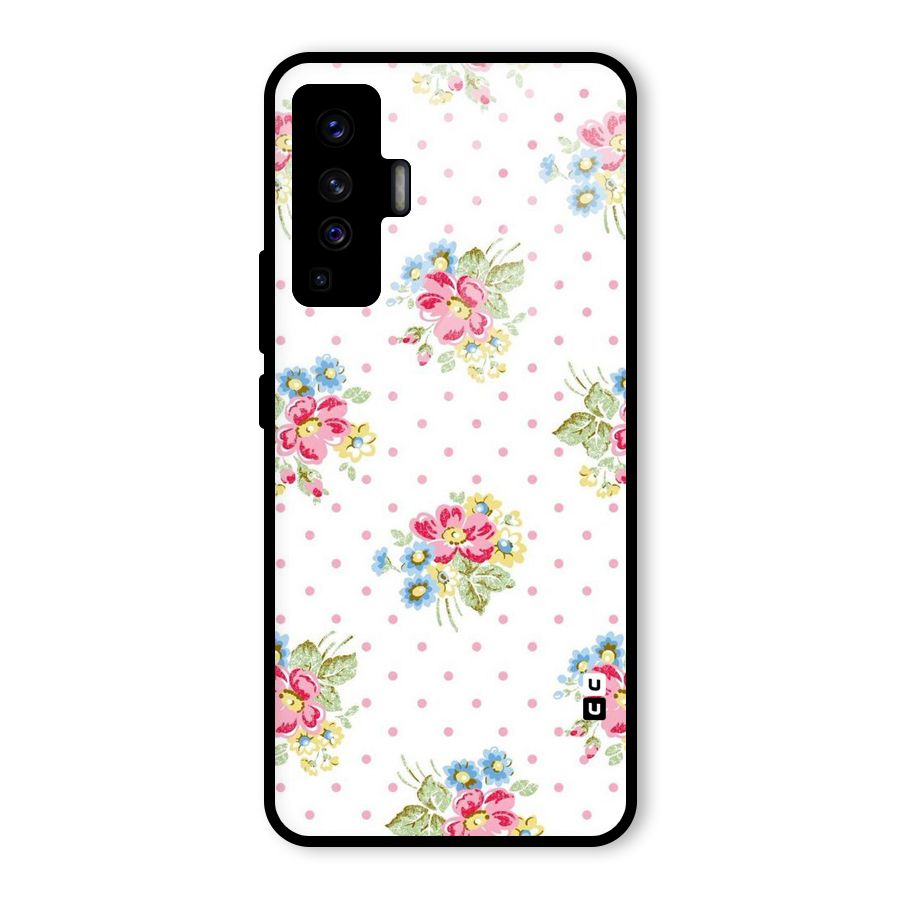 Painted Polka Floral Glass Back Case for Vivo X50