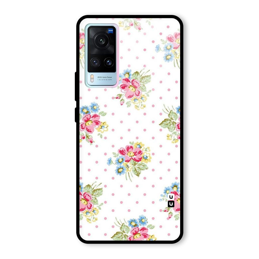 Painted Polka Floral Glass Back Case for Vivo X60