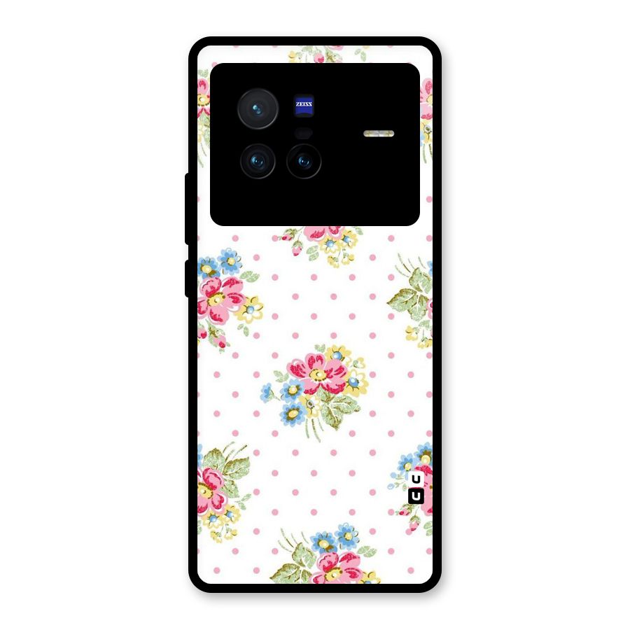 Painted Polka Floral Glass Back Case for Vivo X80