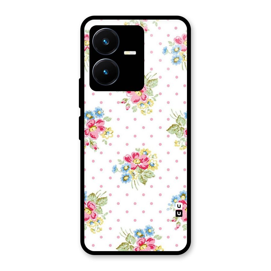 Painted Polka Floral Glass Back Case for Vivo Y22