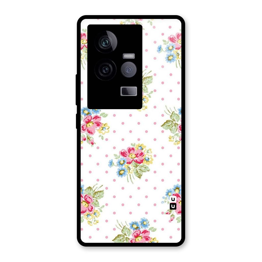Painted Polka Floral Glass Back Case for Vivo iQOO 11 5G