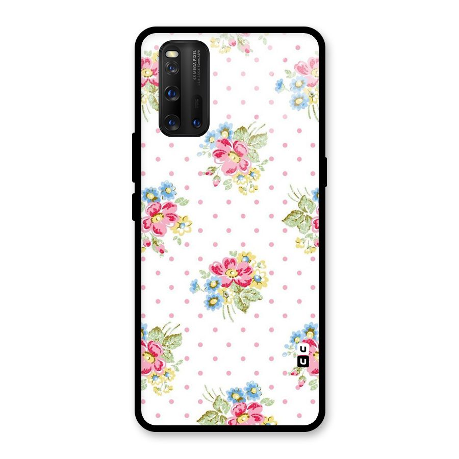Painted Polka Floral Glass Back Case for Vivo iQOO 3