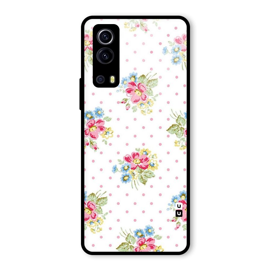 Painted Polka Floral Glass Back Case for Vivo iQOO Z3