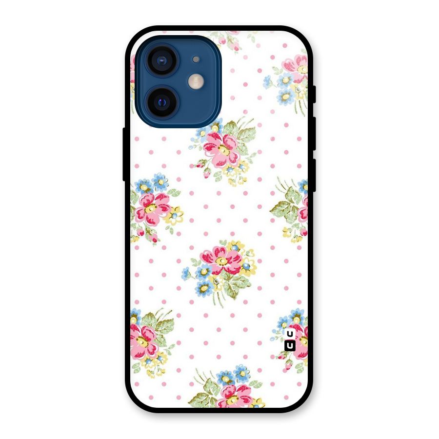 Painted Polka Floral Glass Back Case for iPhone 12 Mini