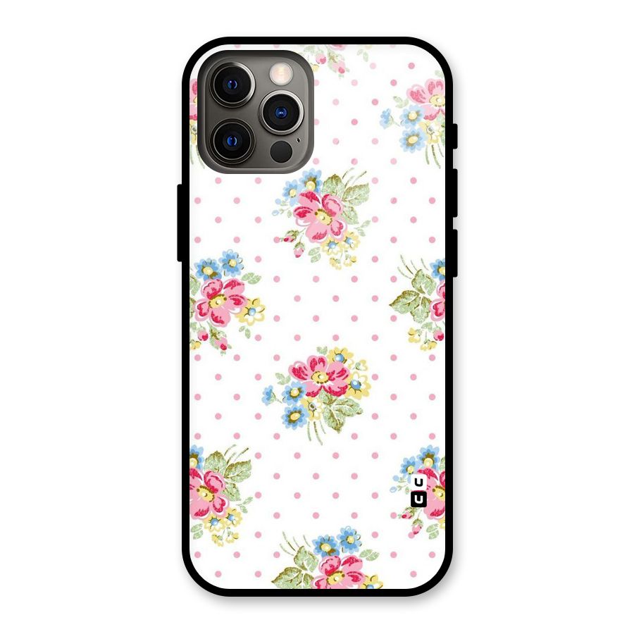 Painted Polka Floral Glass Back Case for iPhone 12 Pro