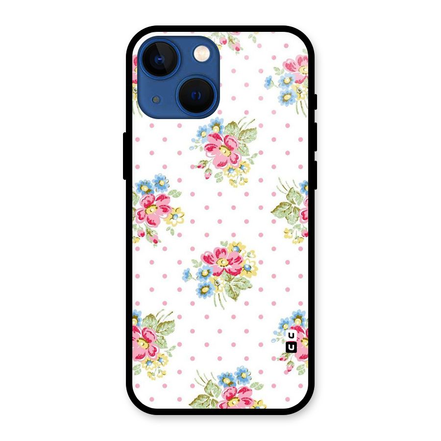Painted Polka Floral Glass Back Case for iPhone 13 Mini