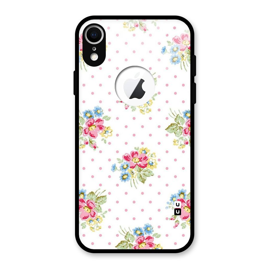 Painted Polka Floral Glass Back Case for iPhone XR Logo Cut