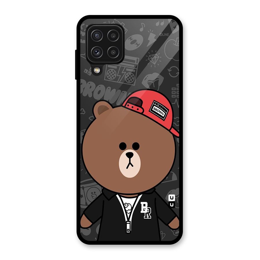 Panda Brown Glass Back Case for Galaxy A22 4G
