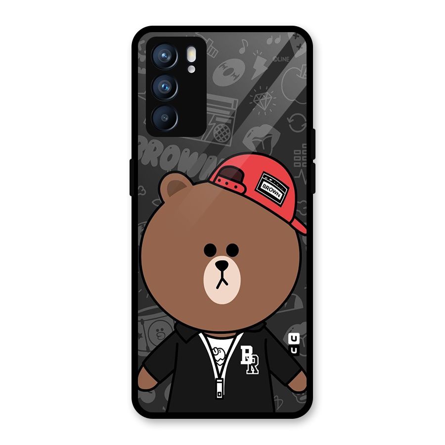 Panda Brown Glass Back Case for Oppo Reno6 5G