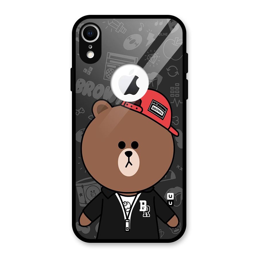 Panda Brown Glass Back Case for iPhone XR Logo Cut