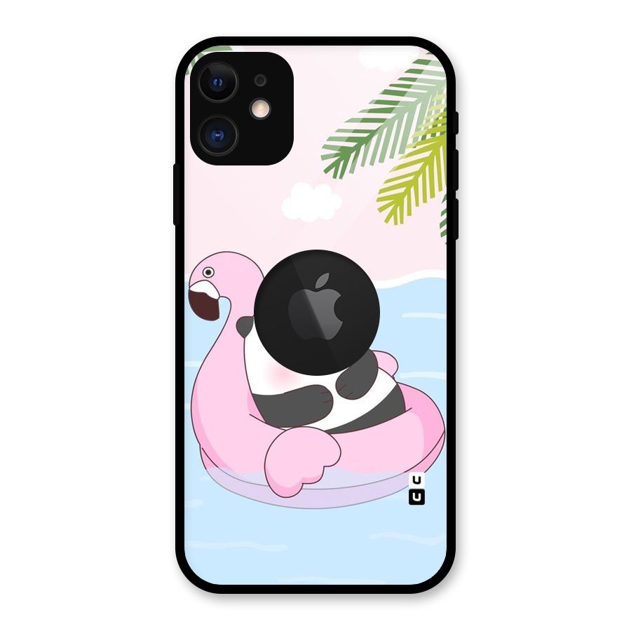 Panda Swim Glass Back Case for iPhone 11 Logo Cut