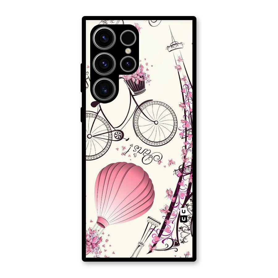 Paris Clipart Glass Back Case for Galaxy S23 Ultra