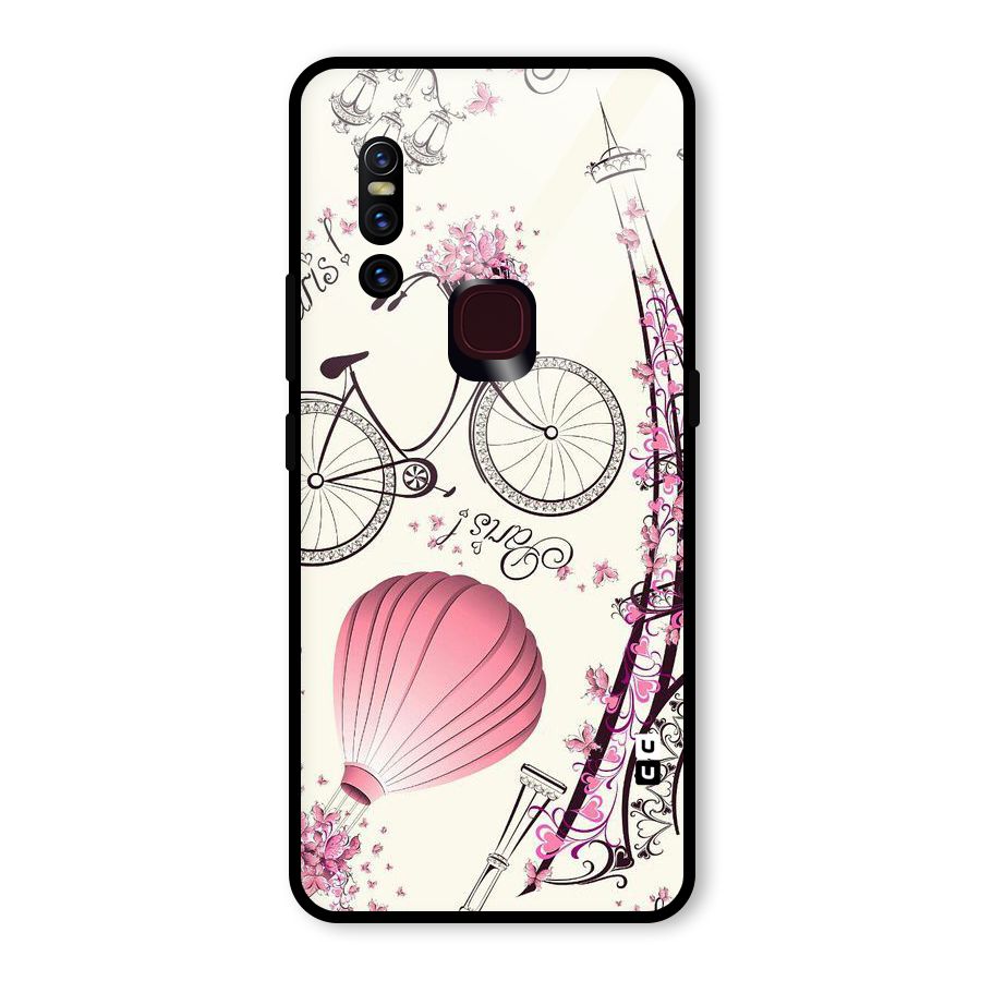 Paris Clipart Glass Back Case for Vivo V15