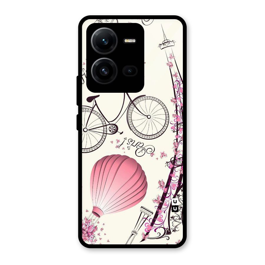 Paris Clipart Glass Back Case for Vivo V25