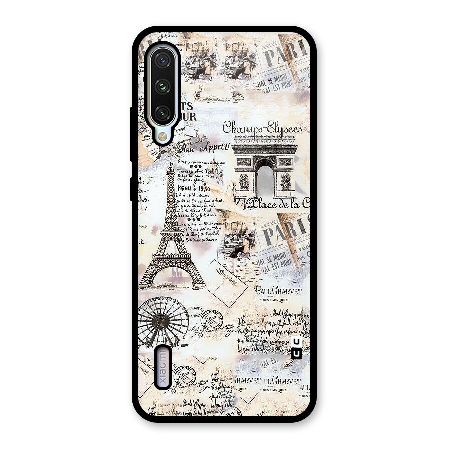 Paris Paper Glass Back Case for Mi A3