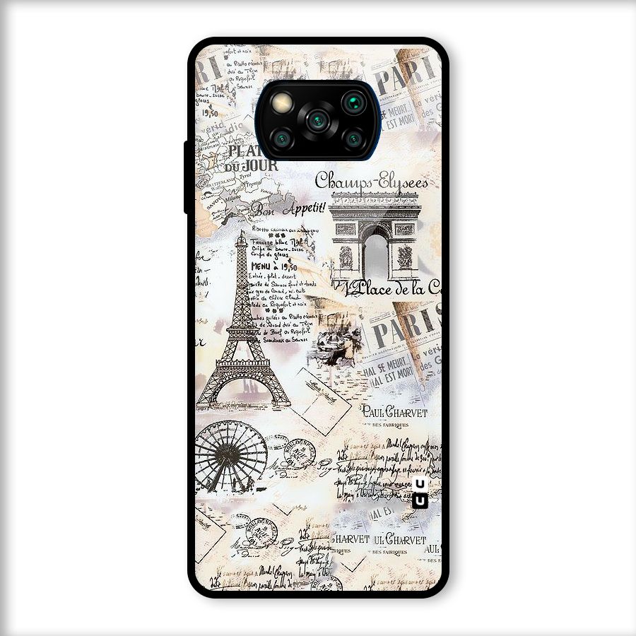 Paris Paper Glass Back Case for Poco X3