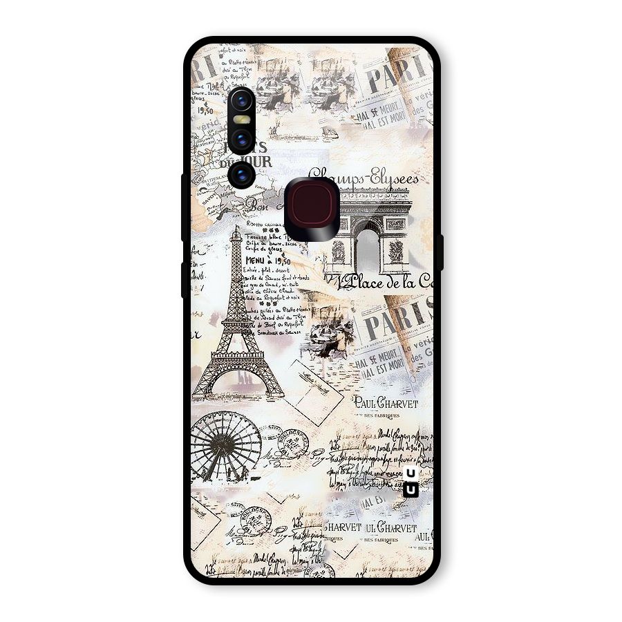 Paris Paper Glass Back Case for Vivo V15