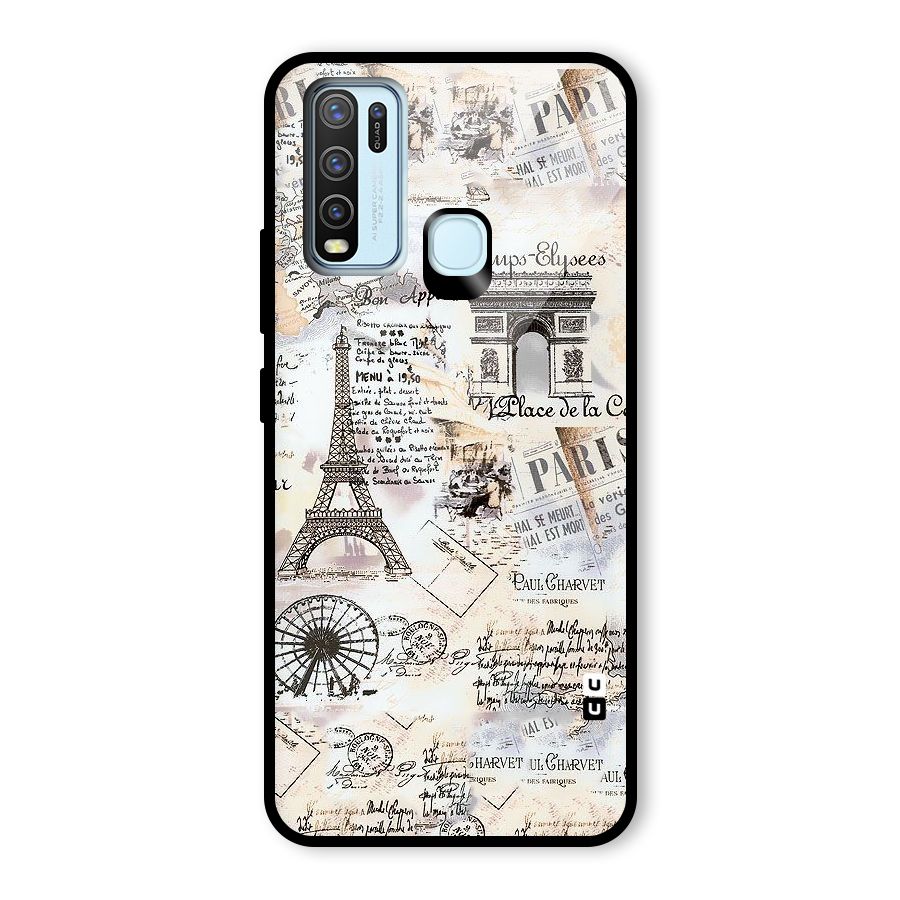 Paris Paper Glass Back Case for Vivo Y30