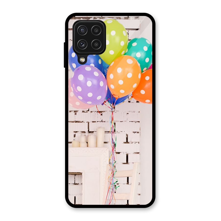 Party Balloons Glass Back Case for Galaxy A22 4G