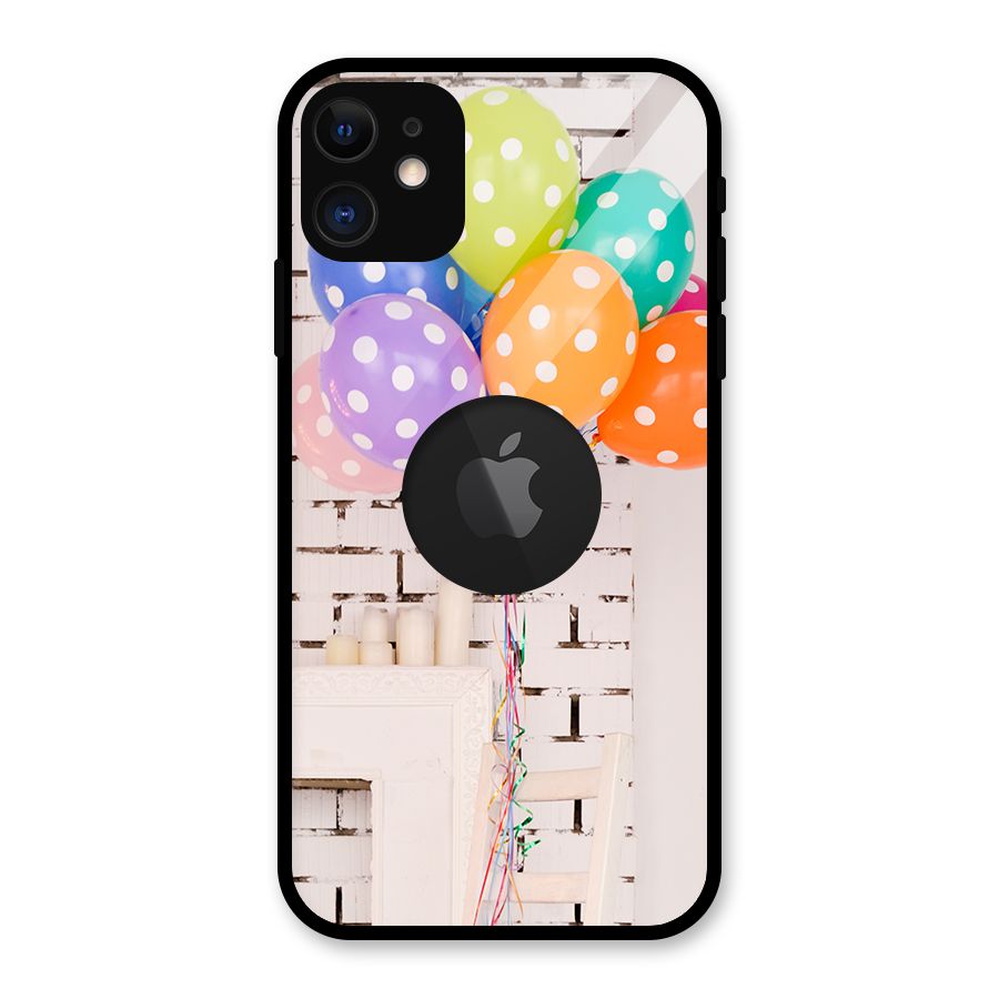 Party Balloons Glass Back Case for iPhone 11 Logo Cut