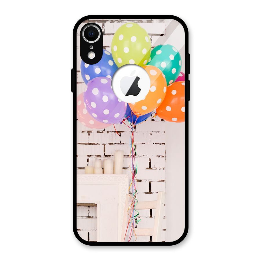Party Balloons Glass Back Case for iPhone XR Logo Cut