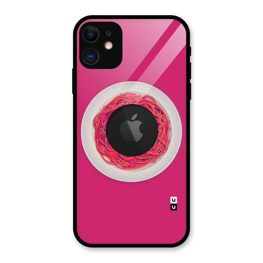 Pasta Cute Glass Back Case for iPhone 11 Logo Cut