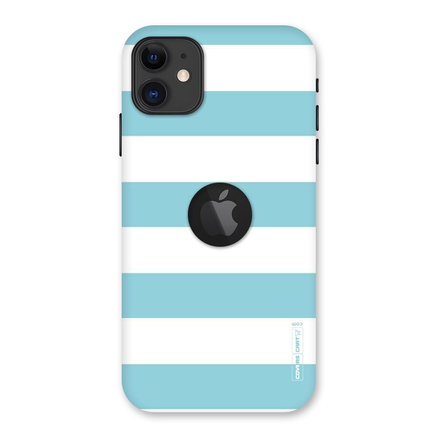 Pastel Blue White Stripes Back Case for iPhone 11 Logo Cut