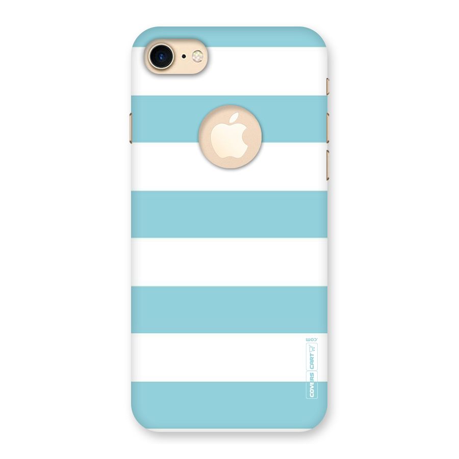 Pastel Blue White Stripes Back Case for iPhone 7 Logo Cut