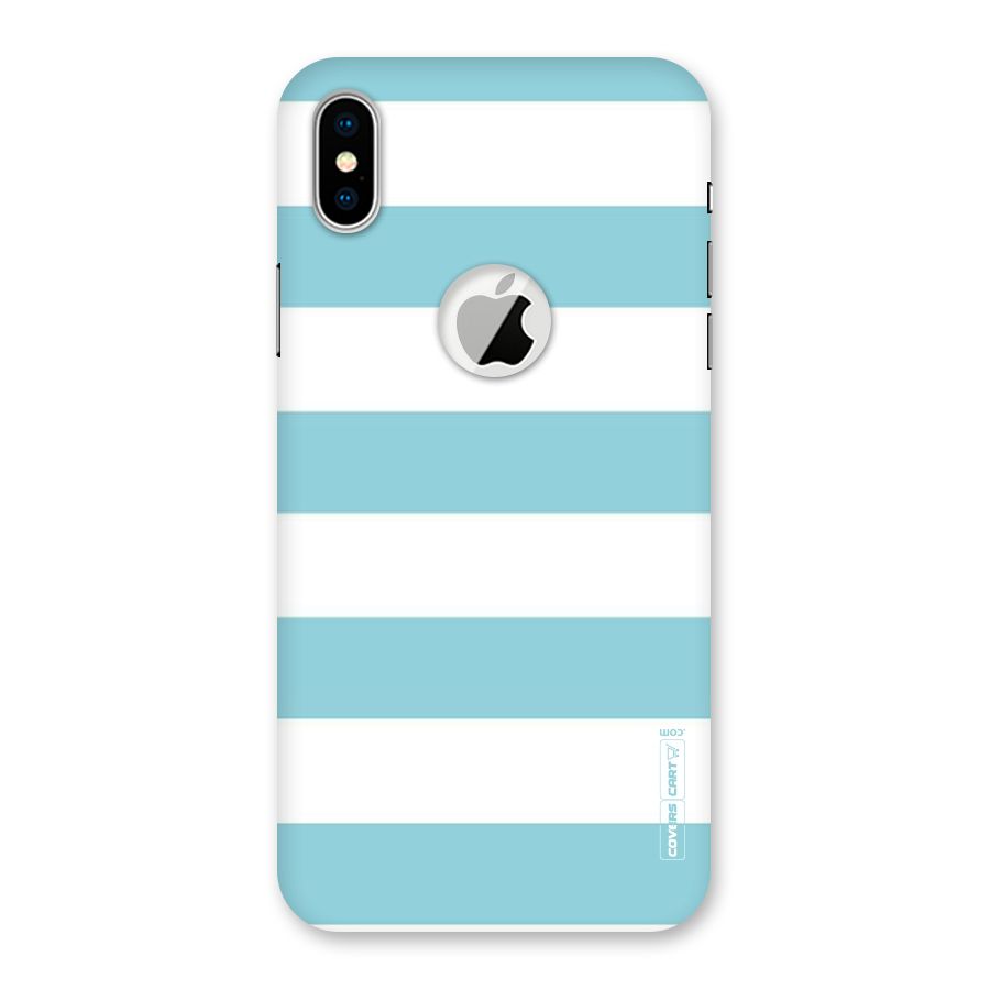 Pastel Blue White Stripes Back Case for iPhone XS Logo Cut