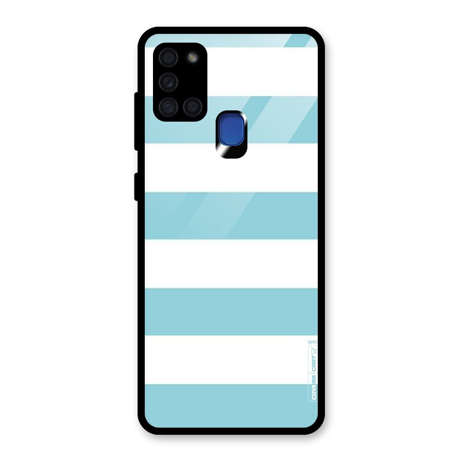 Pastel Blue White Stripes Glass Back Case for Galaxy A21s