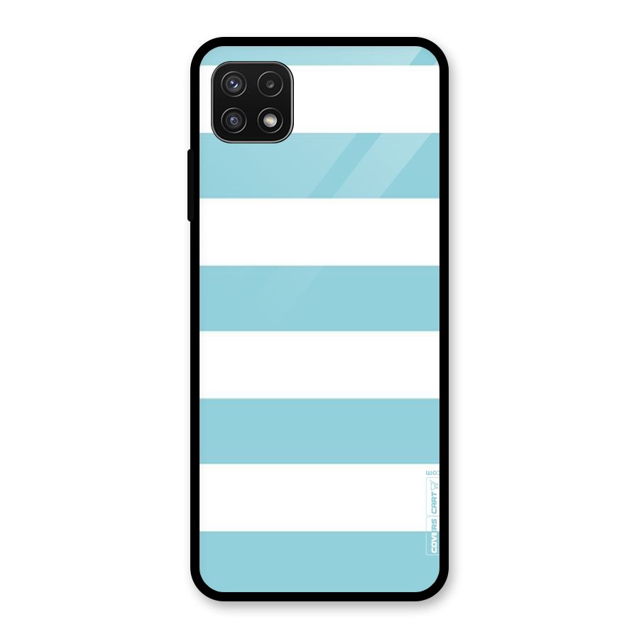 Pastel Blue White Stripes Glass Back Case for Galaxy A22 5G
