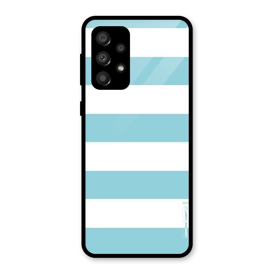 Pastel Blue White Stripes Glass Back Case for Galaxy A32
